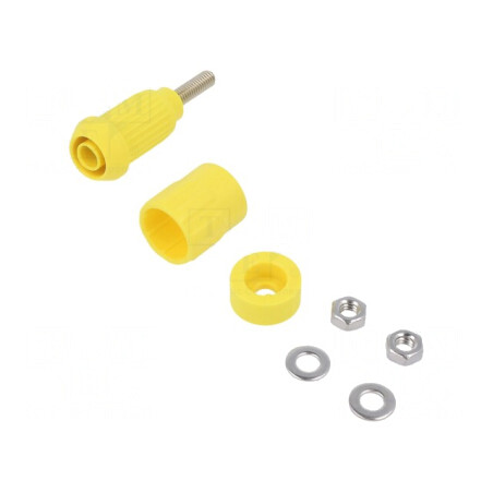 Soclu banană galben 4mm 20A cu izolaţie | Electronic-mag.ro | Componente Electronice
