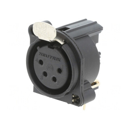 Soclu XLR Mamă 4 Pin Unghi 90° Buton Negru 6A | Electronic-mag.ro | Componente Electronice