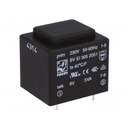 Transformator Încapsulat 3VA 230V 9V PCB BVEI | Electronic-mag.ro | Componente Electronice