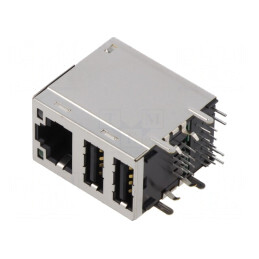 Soclu RJ45 USB A Ecranat 2x USB-A THT | Electronic-mag.ro | Componente Electronice