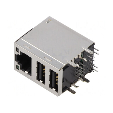 Soclu RJ45 USB A Ecranat 2x USB-A THT | Electronic-mag.ro | Componente Electronice