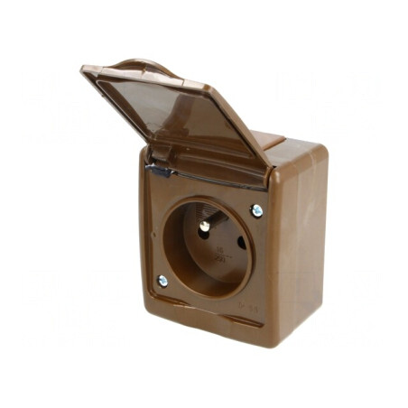 Conector alimentare AC 2P+PE 250V 16A maro | Electronic-mag.ro | Componente Electronice