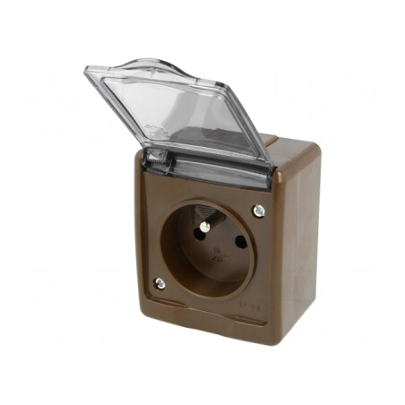 Conector alimentare AC 2P+PE 250VAC 16A maro perete | Electronic-mag.ro | Componente Electronice