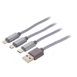 Cablu USB 2.0 1m Argintiu Textile Cablexpert | Electronic-mag.ro | Componente Electronice