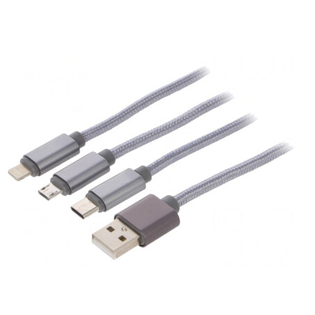 Cablu USB 2.0 1m Argintiu Textile Cablexpert | Electronic-mag.ro | Componente Electronice