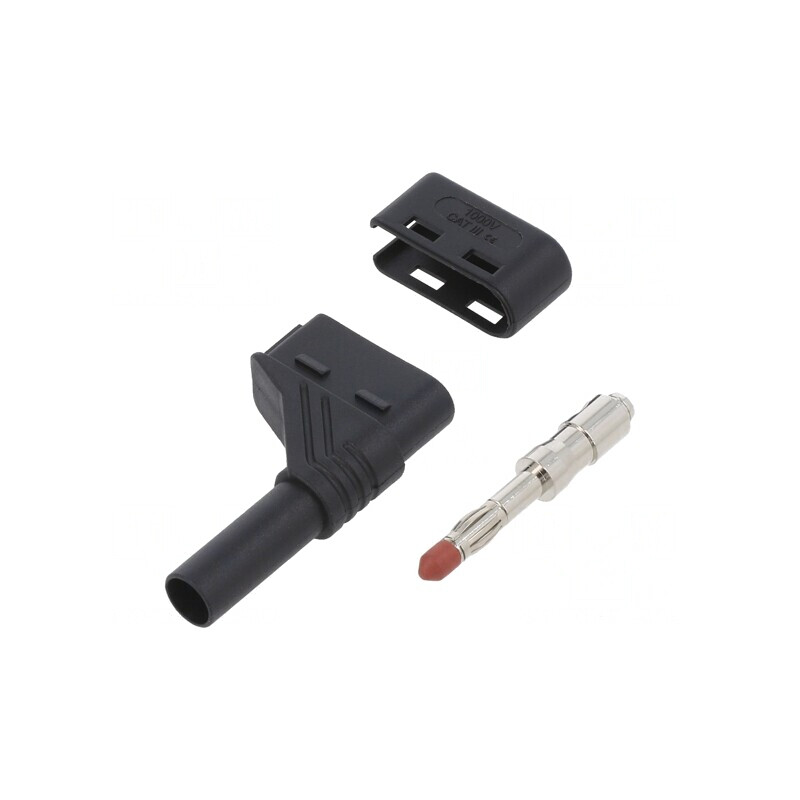 Mufă banană 4mm neagră cu izolație unghiulară | Electronic-mag.ro | Componente Electronice