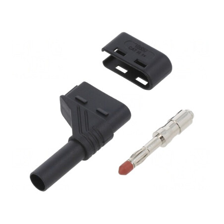 Mufă banană 4mm neagră cu izolație unghiulară | Electronic-mag.ro | Componente Electronice