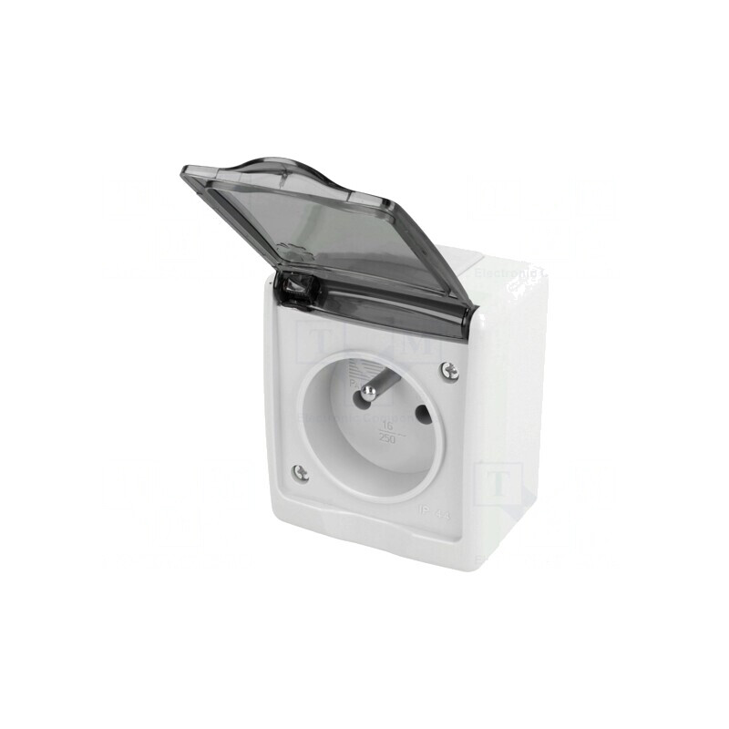 Conector Alimentare AC 2P+PE 250V 16A Gri Murale | Electronic-mag.ro | Componente Electronice