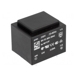 Transformator încapsulat 2,6VA 230V la 12V 217mA PCB BVEI | Electronic-mag.ro | Componente Electronice