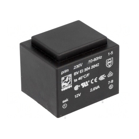 Transformator încapsulat 2,6VA 230V la 12V 217mA PCB BVEI | Electronic-mag.ro | Componente Electronice
