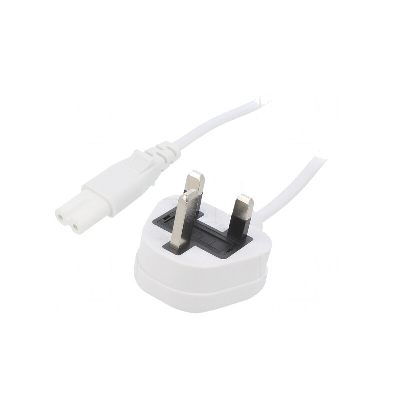 Cablu Alb 1,8m cu Mufă BS 1363 și IEC C7 3A | Electronic-mag.ro | Componente Electronice