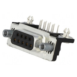 Conector D-Sub 9 PIN Soclu Mamă 90° THT UNC 4-40 AMPLIMITE | Electronic-mag.ro | Componente Electronice