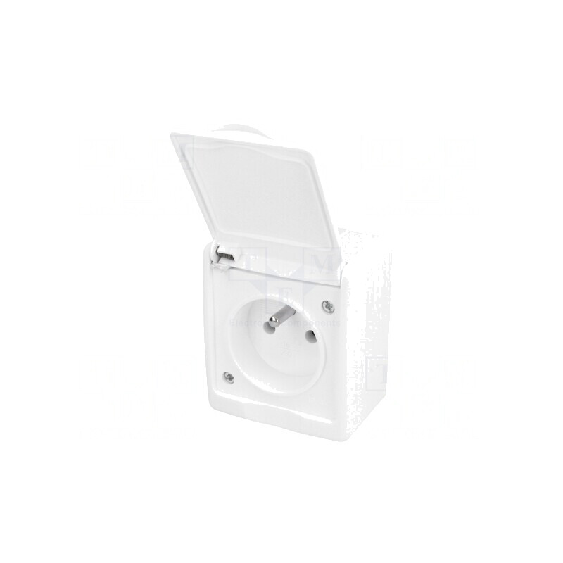 Conector Alimentare AC 2P PE 250VAC 16A Alb Murale | Electronic-mag.ro | Componente Electronice