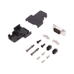 D-Sub 9-PIN Mufă Tată Lipire Neagră Kit Complet | Electronic-mag.ro | Componente Electronice