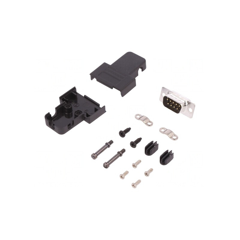 D-Sub 9-PIN Mufă Tată Lipire Neagră Kit Complet | Electronic-mag.ro | Componente Electronice
