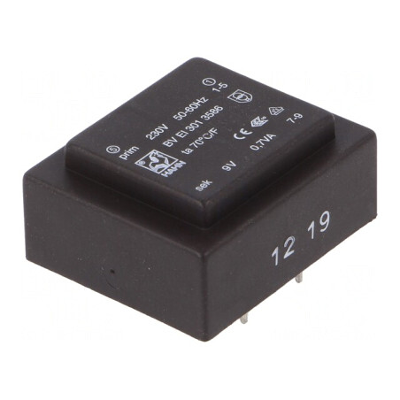 Transformator încapsulat 0,7VA 230V 9V 78mA PCB | Electronic-mag.ro | Componente Electronice