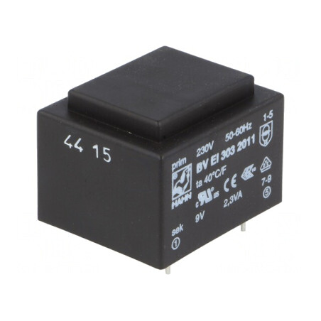 Transformator încapsulat 2,3VA 230V 9V 255mA PCB BVEI | Electronic-mag.ro | Componente Electronice
