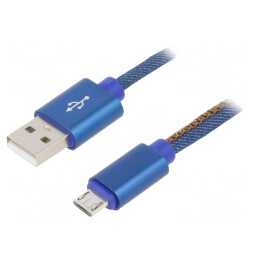 Cablu USB 2.0 A la Micro B, Aurit, 2m, Albastru | Electronic-mag.ro | Componente Electronice