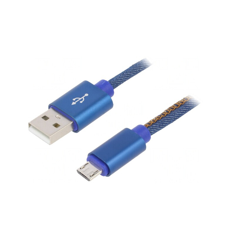Cablu USB 2.0 A la Micro B, Aurit, 2m, Albastru | Electronic-mag.ro | Componente Electronice