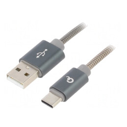 Cablu USB 2.0 USB-A la USB-C 1m Gri 480Mbps Textil | Electronic-mag.ro | Componente Electronice