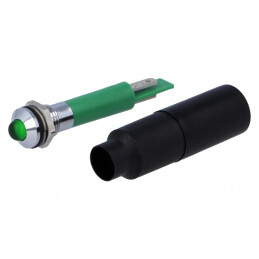 Lampa LED Verde 230V Ø8mm IP67 Plastic