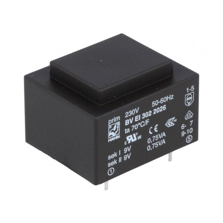 Transformator încapsulat 1,5VA 230VAC 9V 9V PCB | Electronic-mag.ro | Componente Electronice