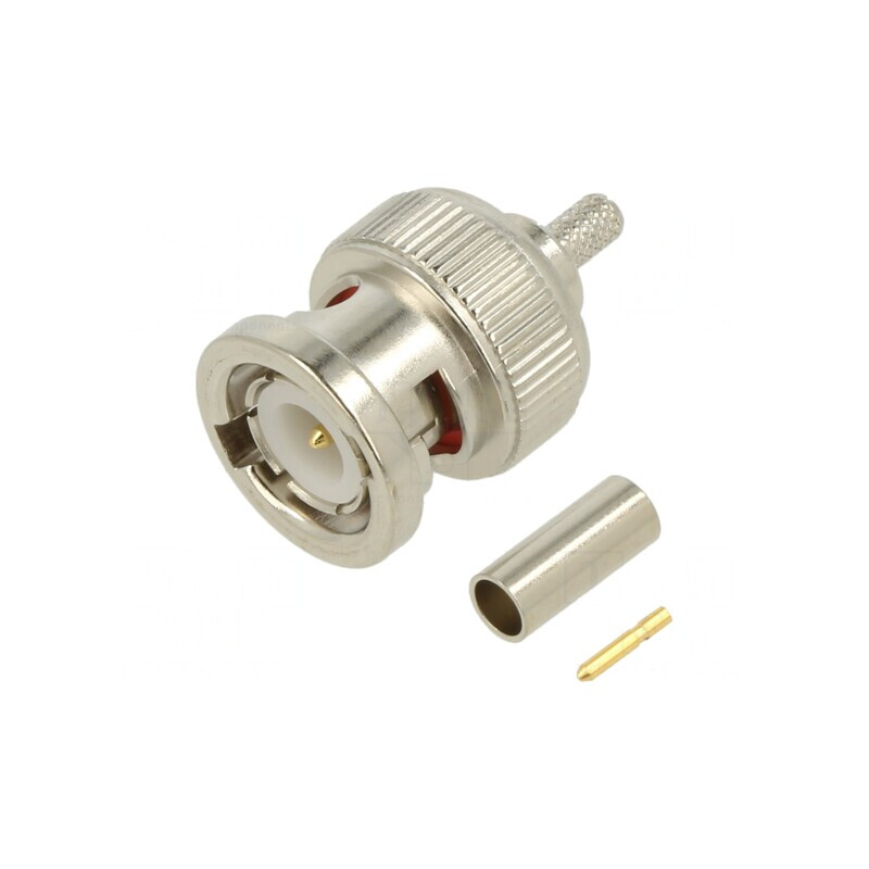 Mufă BNC Tată Drept Crimpat 50Ω POM Aurit | Electronic-mag.ro | Componente Electronice