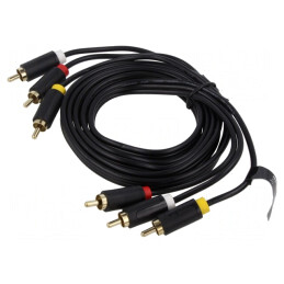 Cablu RCA 3 Mufe Aurite Negru 1m | Electronic-mag.ro | Componente Electronice