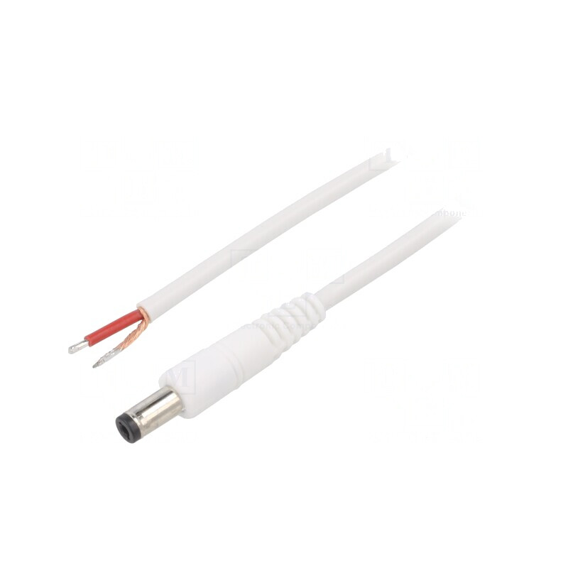 Cablu Alb 1x1mm2 DC 5.5/2.1 1.5m | Electronic-mag.ro | Componente Electronice