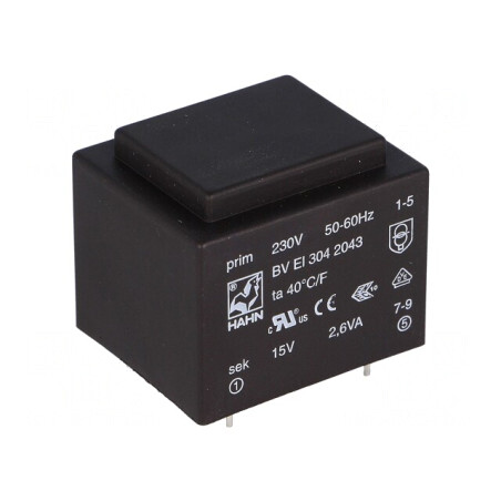 Transformator încapsulat 2,6VA 230VAC 15V PCB | Electronic-mag.ro | Componente Electronice