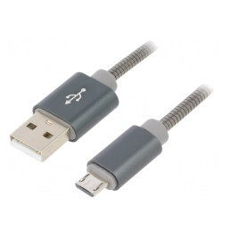Cablu USB 2.0 A - Micro B 1m Gri 480Mbps | Electronic-mag.ro | Componente Electronice