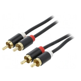 Cablu RCA Aurit Negru 1m x2 Mufe | Electronic-mag.ro | Componente Electronice