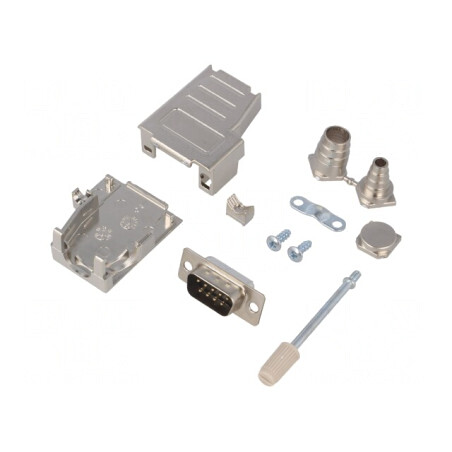 Conector D-Sub 9 Pini Mufă Tată Lipire pe Cablu Neagră Set Complet | Electronic-mag.ro | Componente Electronice