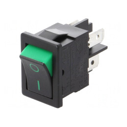 Rocker Switch DPST ON-OFF 10A 250VAC Black-Green | Electronic-mag.ro | Componente Electronice
