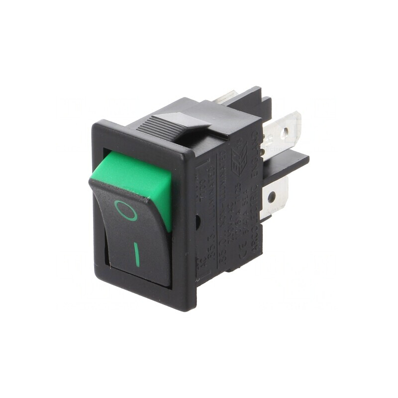 Rocker Switch DPST ON-OFF 10A 250VAC Black-Green | Electronic-mag.ro | Componente Electronice