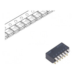 Comutator: DIP-SWITCH; Număr secţiuni: 6; OFF-ON; 0,025A/24VDC