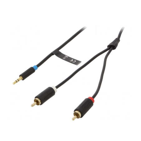 Cablu Jack 3,5mm la RCA x2 3m Aurit Negru | Electronic-mag.ro | Componente Electronice