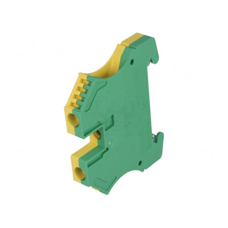 Conector Șine 6mm2 1 Pista 2 Borne Galben-Verde TS35 | Electronic-mag.ro | Componente Electronice