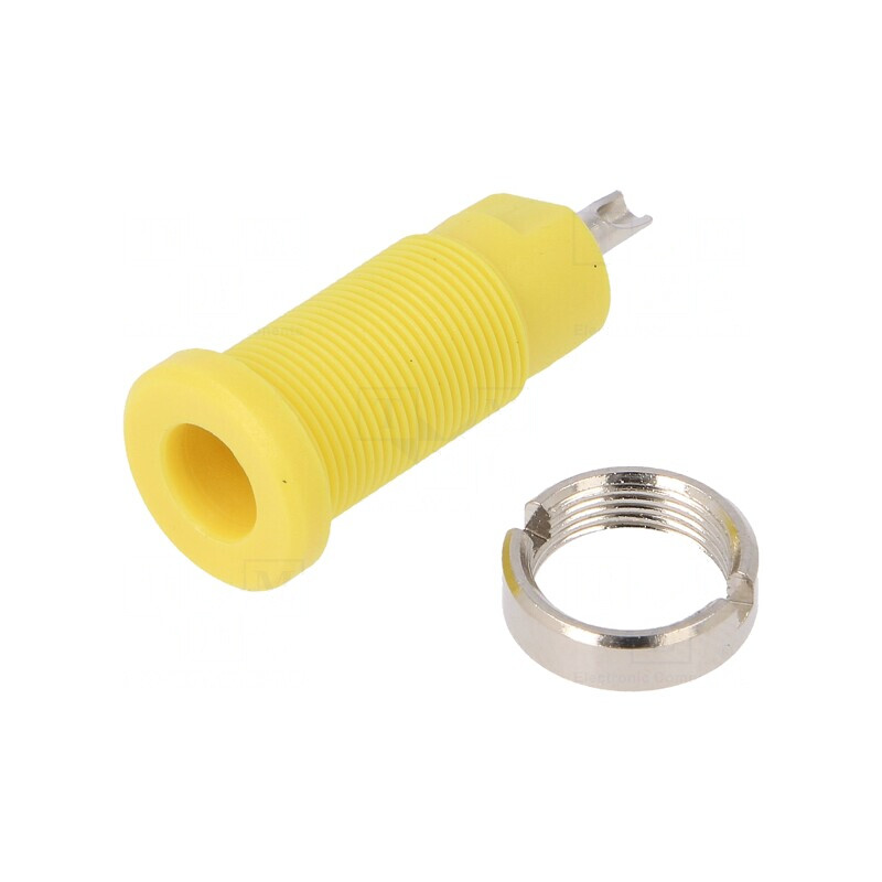 Soclu banană galben 2mm 10A 600V pentru panou | Electronic-mag.ro | Componente Electronice