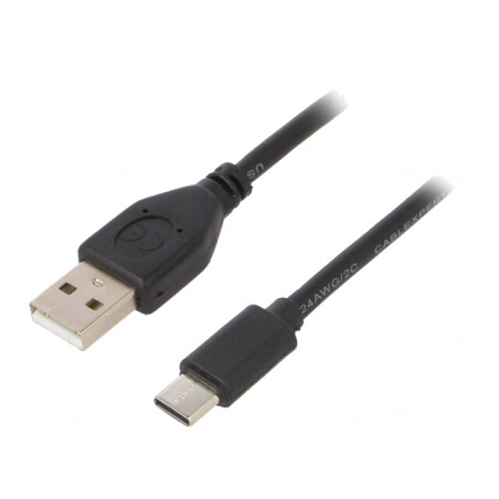 Cablu USB 2.0 USB A la USB C 3m Negru PVC Aurit | Electronic-mag.ro | Componente Electronice