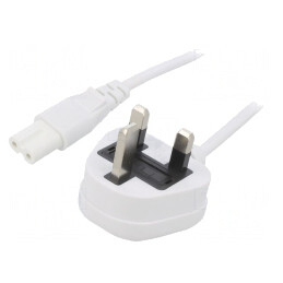 Cablu Alimentare 1m Alb 3A BS 1363 la IEC C7 2x0.75mm2 | Electronic-mag.ro | Componente Electronice