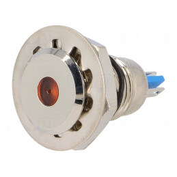 Lampă LED de control portocalie 24VDC IP67 Ø12mm alamă | Electronic-mag.ro | Componente Electronice