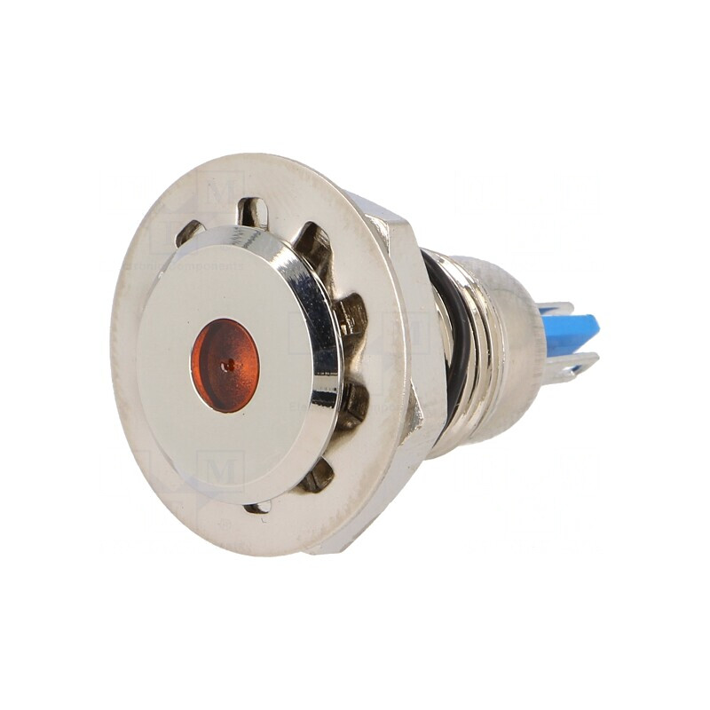 Lampă LED de control portocalie 24VDC IP67 Ø12mm alamă | Electronic-mag.ro | Componente Electronice