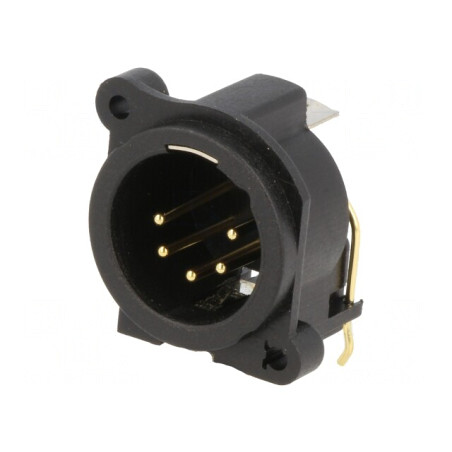 Soclu XLR 5-Pin unghi 90° THT Nichelat Argintat 5A | Electronic-mag.ro | Componente Electronice