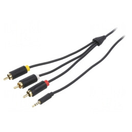 Cablu Audio Jack 3,5mm la 3x RCA 2m Aurit Negru | Electronic-mag.ro | Componente Electronice