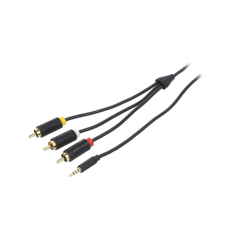 Cablu Audio Jack 3,5mm la 3x RCA 2m Aurit Negru | Electronic-mag.ro | Componente Electronice
