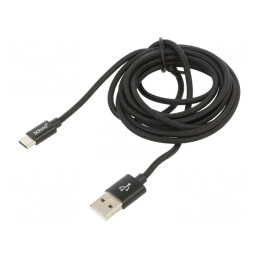Cablu USB 2.0 USB A la USB C 2m Negru Textilă 480Mbps | Electronic-mag.ro | Componente Electronice