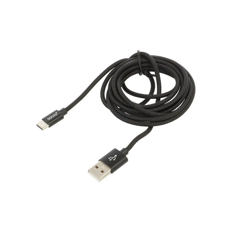 Cablu USB 2.0 USB A la USB C 2m Negru Textilă 480Mbps | Electronic-mag.ro | Componente Electronice