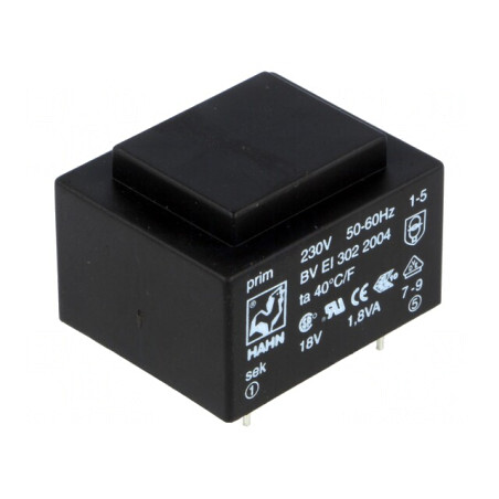 Transformator Încapsulat 1,8VA 230V 18V 100mA PCB | Electronic-mag.ro | Componente Electronice