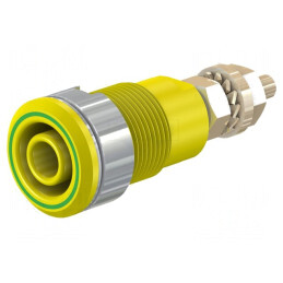 Soclu Banană 4mm 32A 1kV Galben-Verde Aurit | Electronic-mag.ro | Componente Electronice